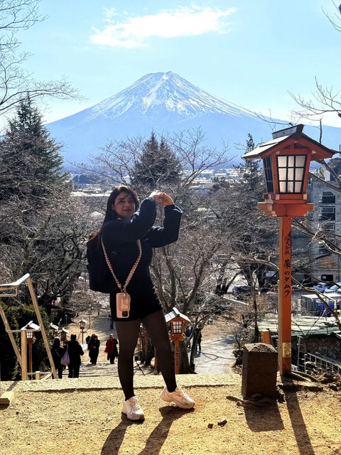 girl posing at mt fuji on a beyond tokyo journey